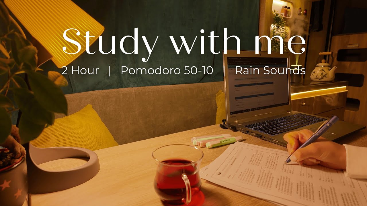 УЧИМСЯ ВМЕСТЕ 2 ЧАСА (Study With Me) 🌧️ Ночная учеба | Звук дождя | Помодоро 50/10 (Без музыки)