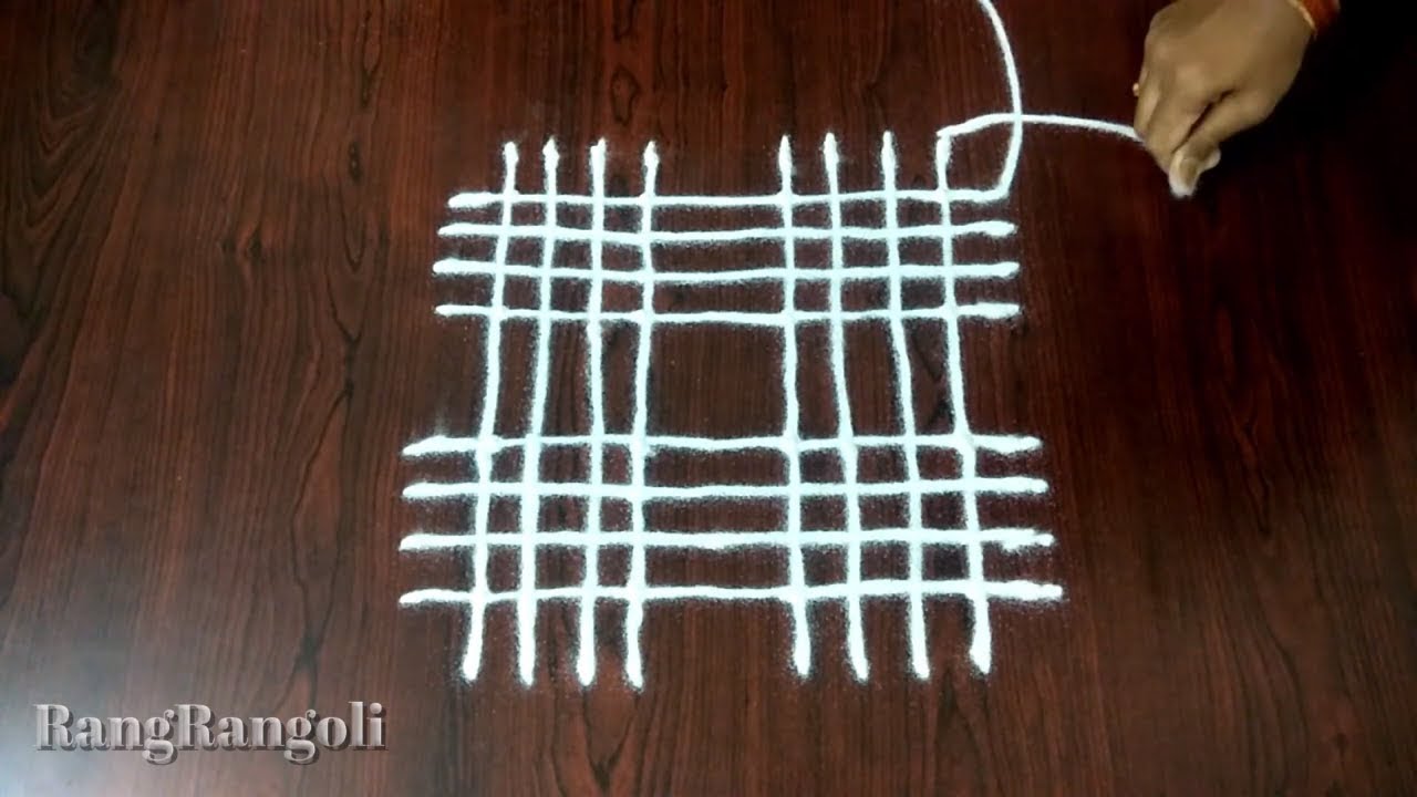 Easy Padi Kolam with 4*4 dots | New Geethala Muggulu | Easy Rangoli with lines | RangRangoli