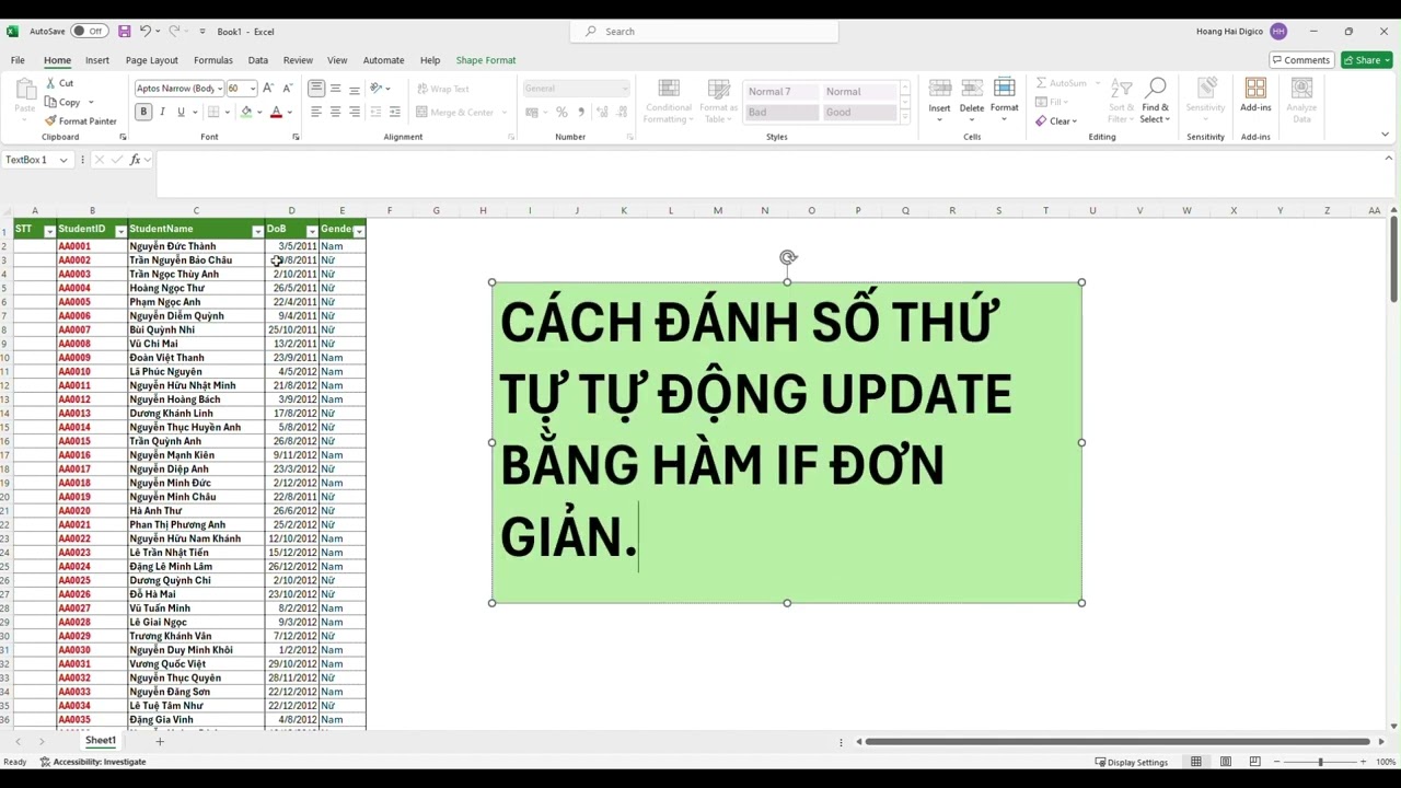 C&aacute;ch đ&aacute;ng số thứ tự tự động bằng h&agrave;m IF.
