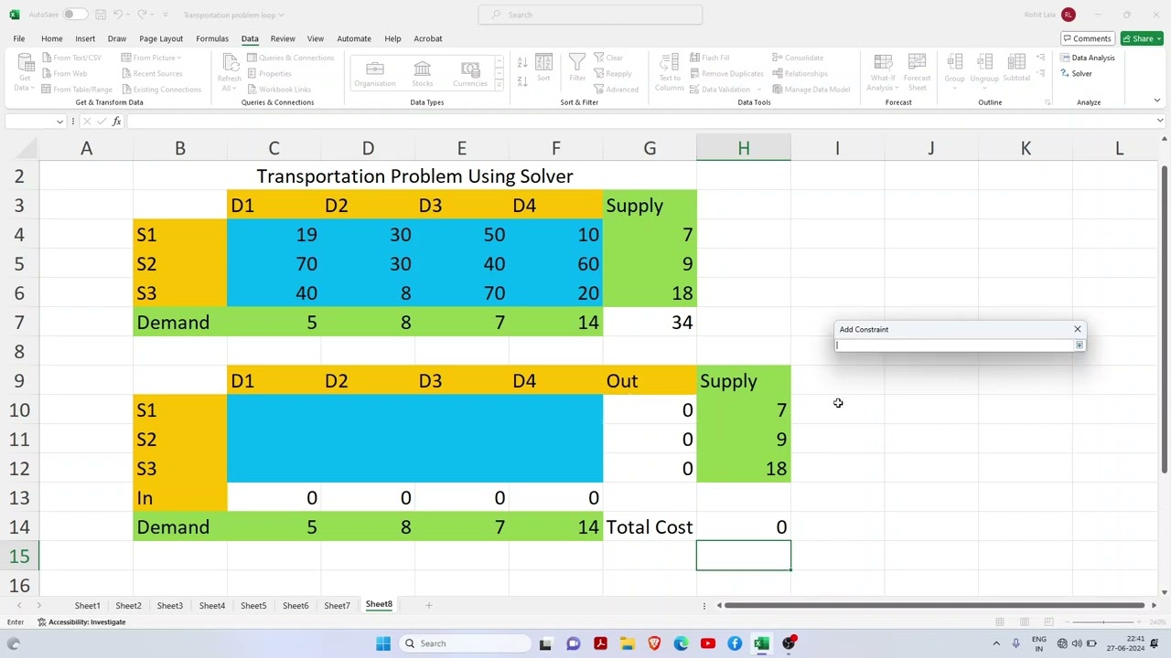 Transportation Problem Optimization using Excel Solver