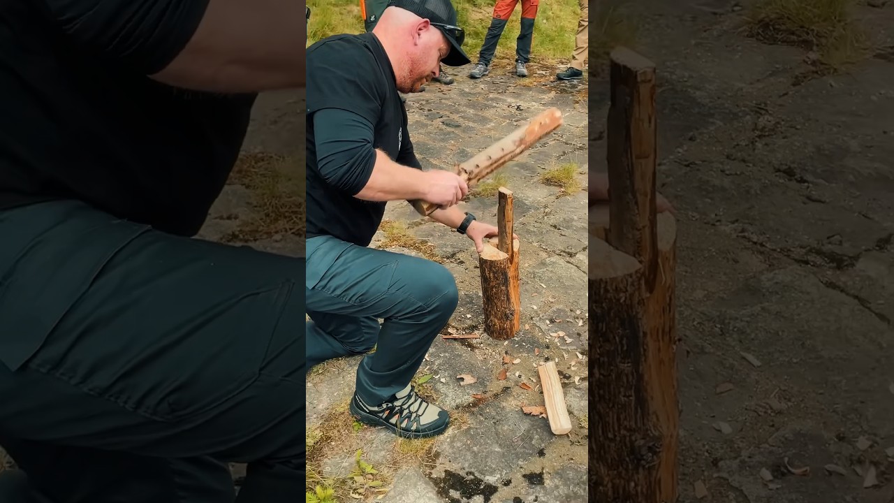 Batonowanie drewna przy użyciu noża i klina #survivalfire #survival #las #przetrwanie #survivalskill