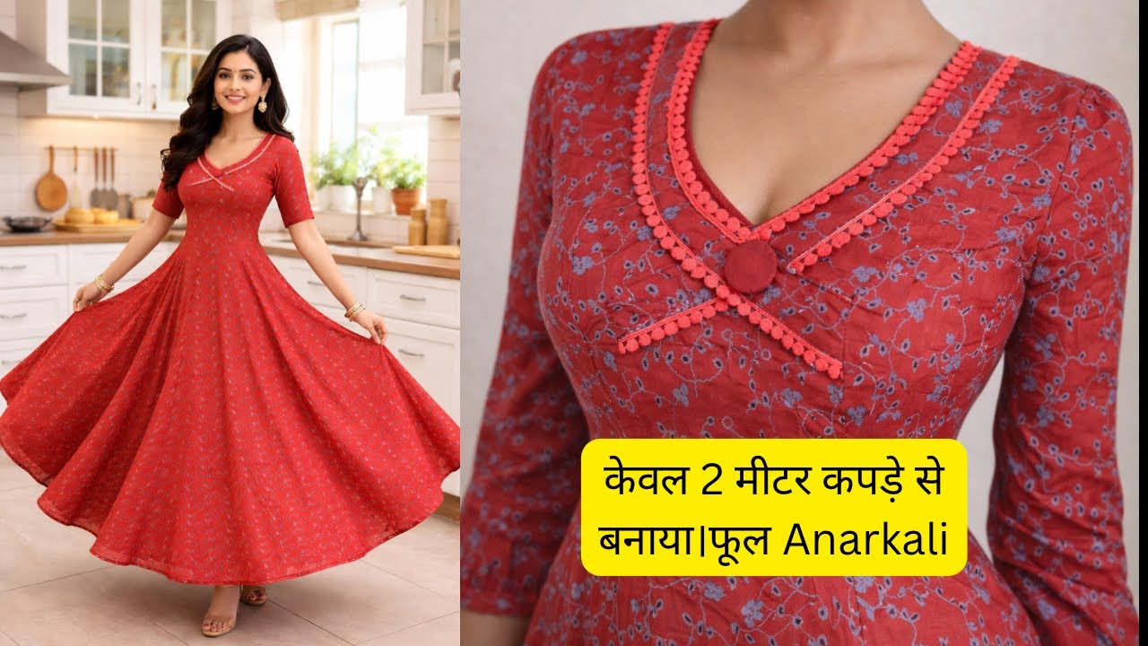 6 Panel Anarkali Kurti Cutting And Stitching from 2 meter fabric || Kurti Cutting and Stitching 