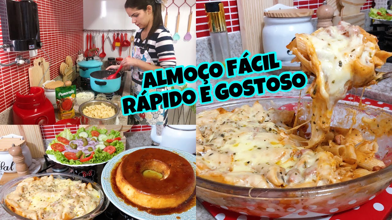 ALMOÇO COMPLETO RÁPIDO: MACARRÃO Á TOSCANA | PUDIM DE 20 MINUTOS + SALADA