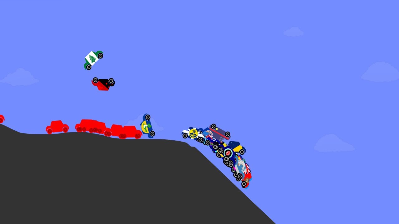 Oceania Rainbow Infection Car Race | Country Cars | Algodoo