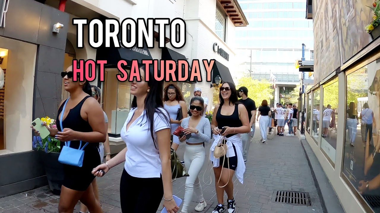 Toronto Hot Saturday, Yorkville & Bloor St Downtown Walking Tour, Canada 4k