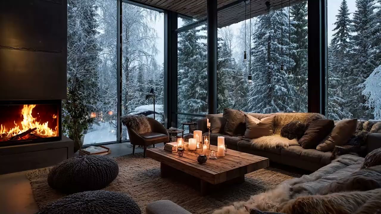 Snowy Windstorm with Fireplace Ambience for Anxiety Disorder Sleep and Deep Mental Calm