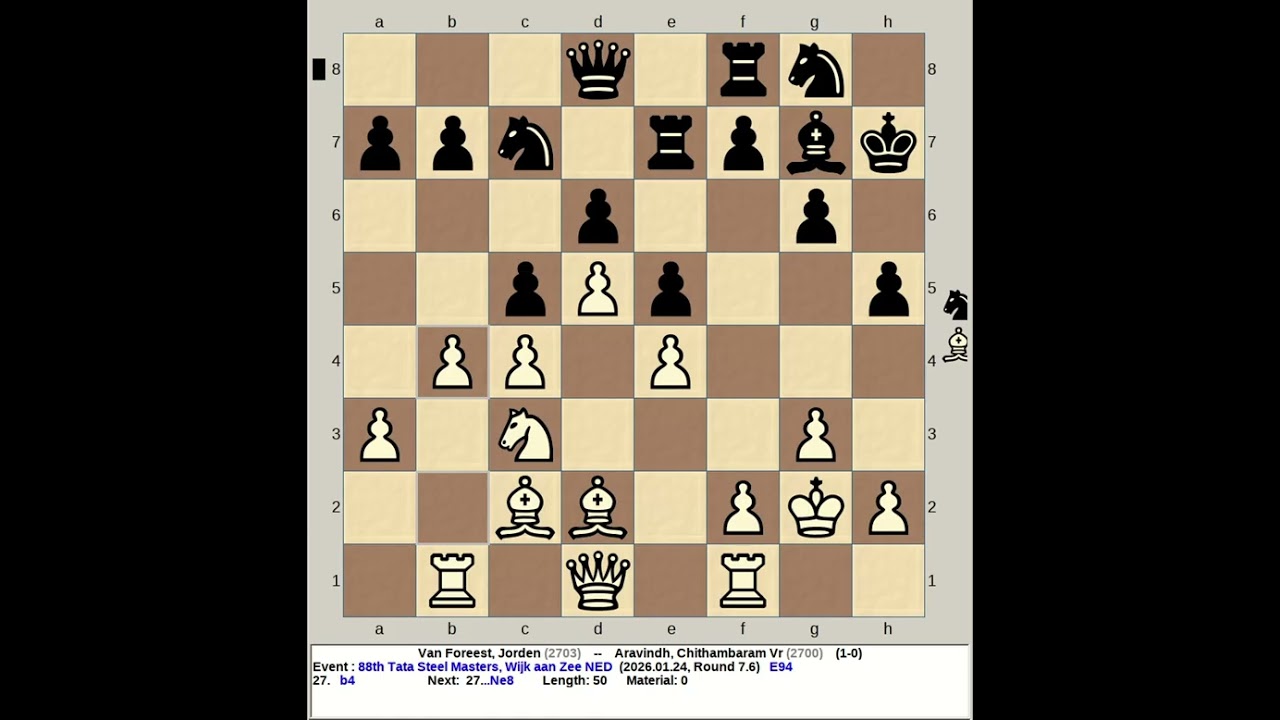 Van Foreest, Jorden vs Aravindh, Chithambaram Vr | 88th Tata Steel Masters Chess 2026, Wijk aan Zee