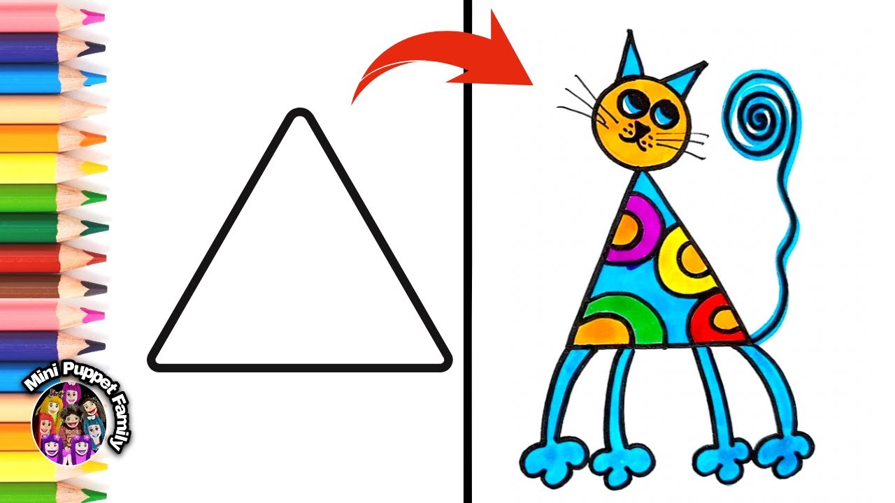 Üçgen Kedi Nasıl Çizilir || How To Draw A Cat Easy For Kids & Toddlers - Cute Easy Drawing
