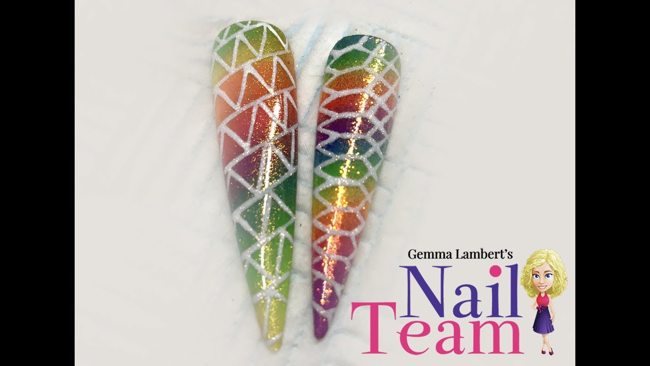 rainbow nail with geometric detail
