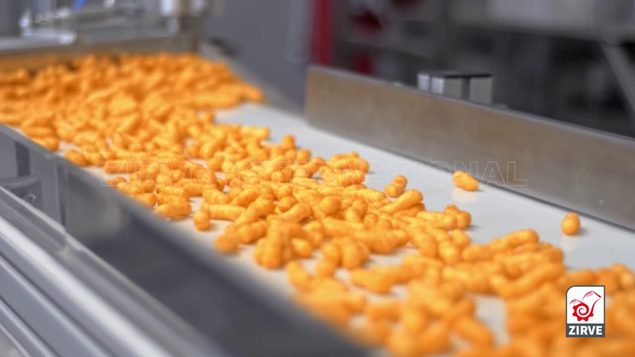 تجريب خط انتاج مقرمشات الذرة Corn Puff مجهز بخط تعبئة فول اتوماتيك نظام Conveyor Belt مباع الى دبي