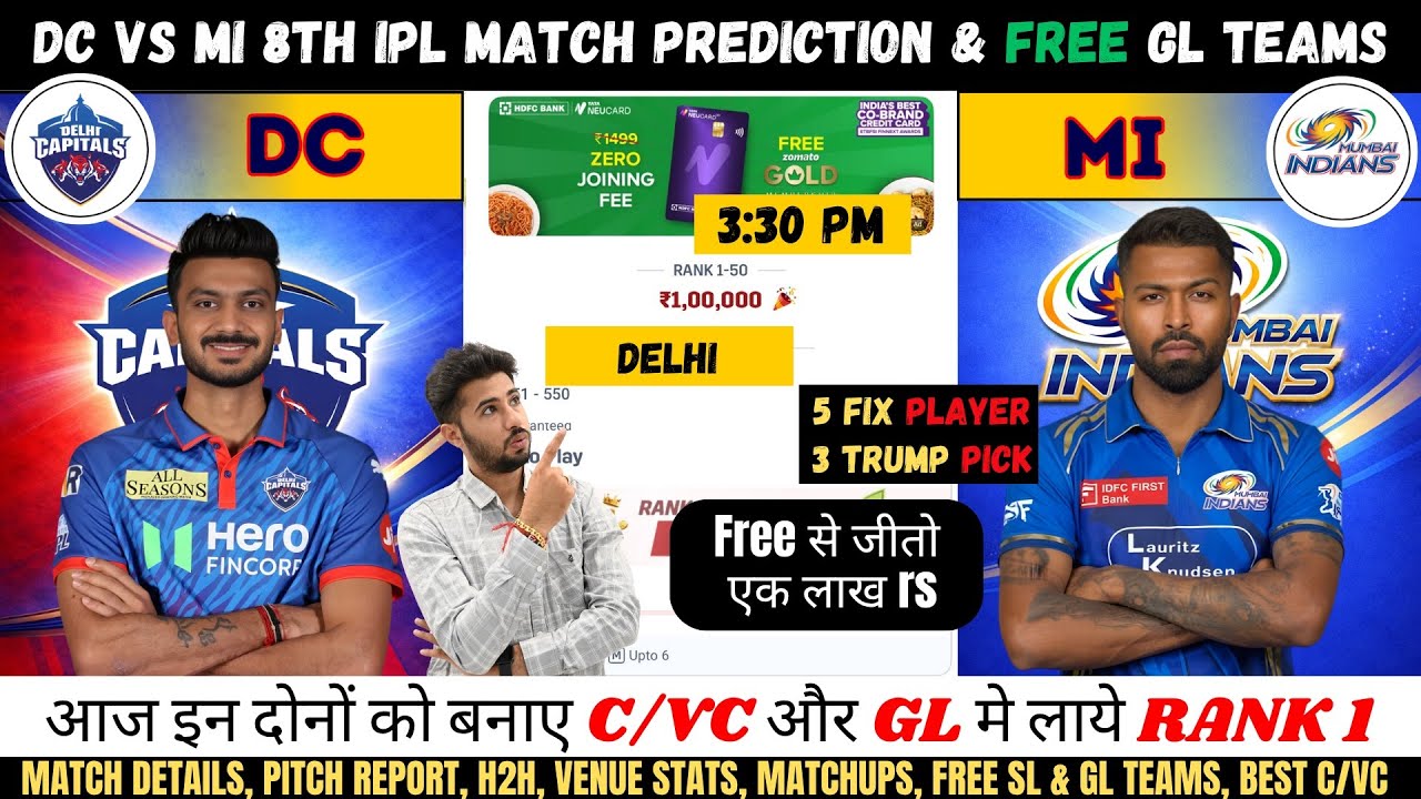 DC vs MI Dream11 Team, DC vs MI IPL 8th Match Analysis , Delhi vs Mumbai Dream11 Team #dcvsmi