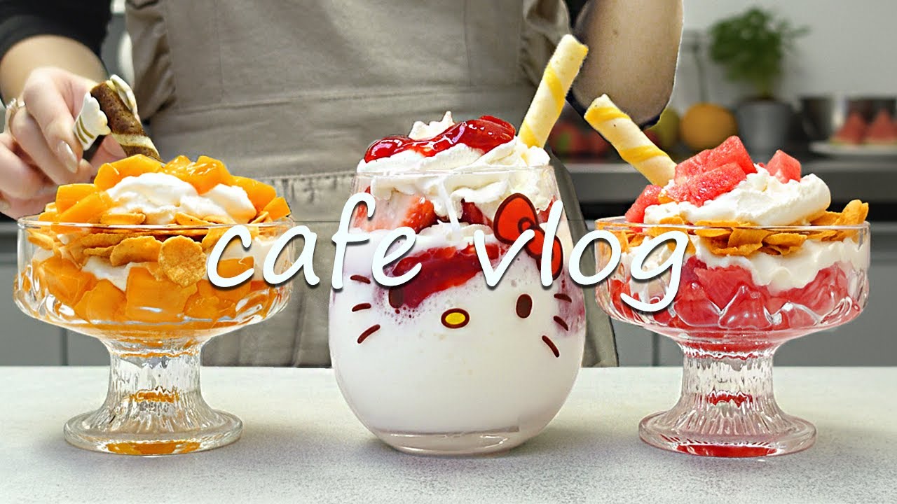 🥭Cafe Vlog Collection/Fresh Fruit Parfait - Sweet Cafe Time🍨Cafe Vlog/ASMR/카페브이로그/no bgm