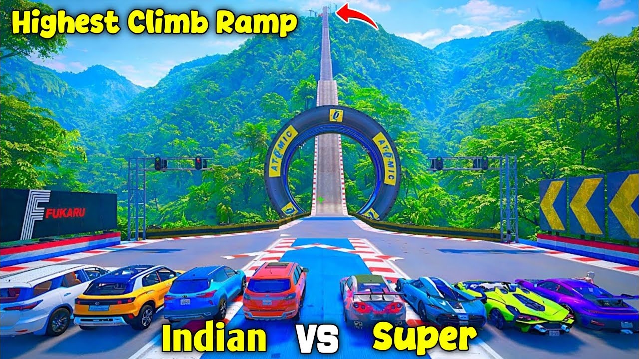 Indian Cars Vs Super Cars On Highest Climb Ramp Challenge In GTA 5 