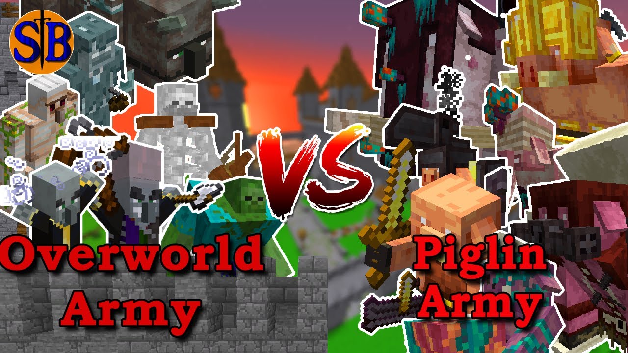Can the Overworld army Defend the castle against the Piglin Invasion | Minecraft mob battle