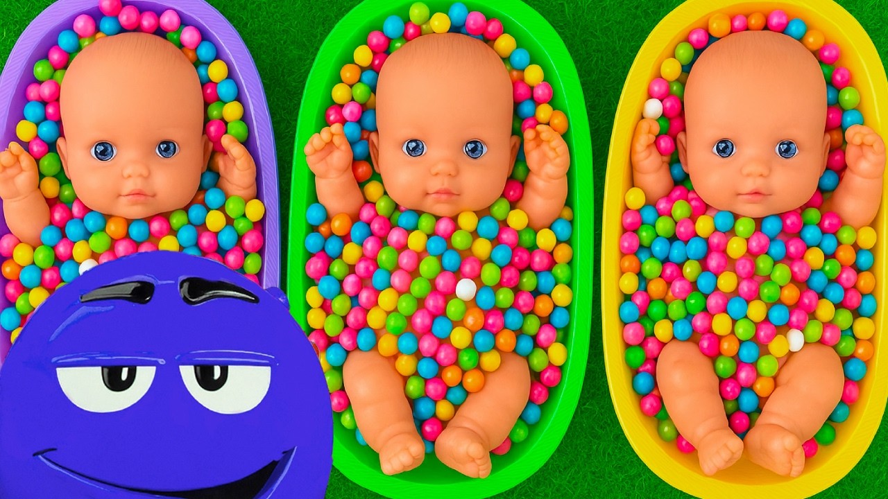 4 Minutes Satisfying with Full of 3 Rainbow BathTubs Candy with M&M's & Magic Slime Cutting Video 22