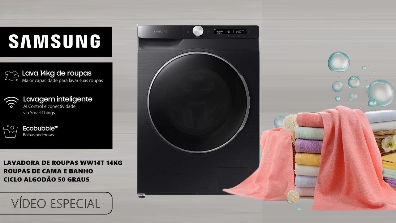 Lavadora de Roupas SAMSUNG 14Kg WW14T - ROUPAS DE CAMA E BANHO 50 GRAUS