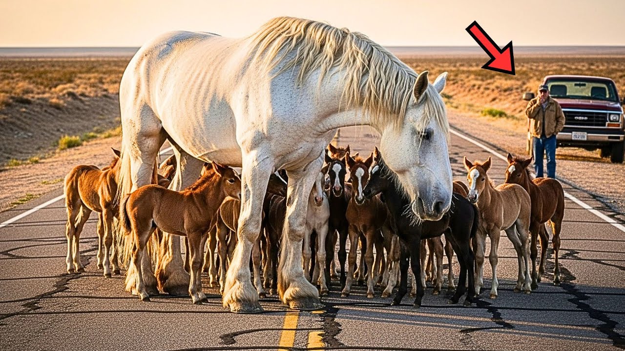 CABALLO GIGANTE Y 30 POTROS ABANDONADOS EN UNA CARRETERA - HASTA QUE UN VETERANO ESTABA PASANDO Y...