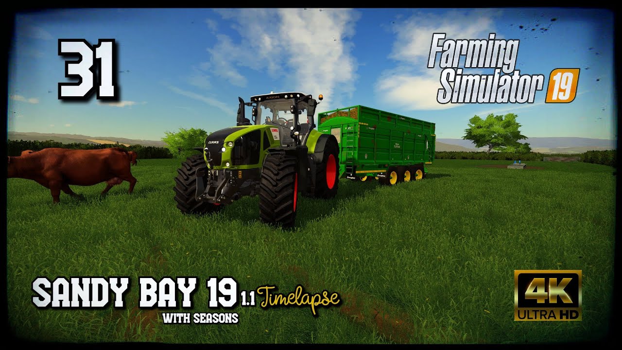 Selling Manure, Baling Hay & Collecting bales Sandy Bay 19 v1 1 EP31 FS19 4K Timelapse
