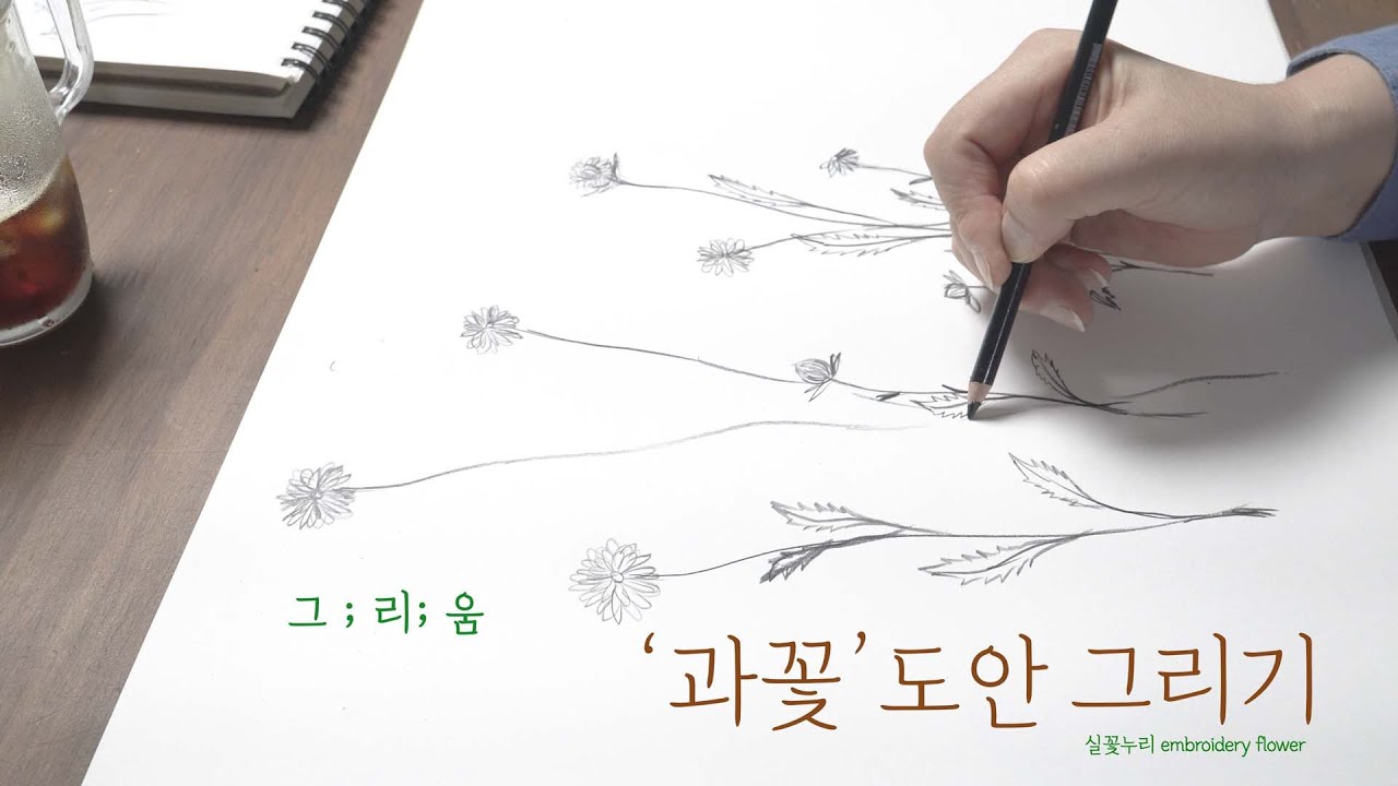 프랑스자수 가을 과꽃 도안 그리기 SUB /자수도안 쉽게 그리는 방법/힐링 꽃자수/hand flower embroidery Easy drawing of aster pattern