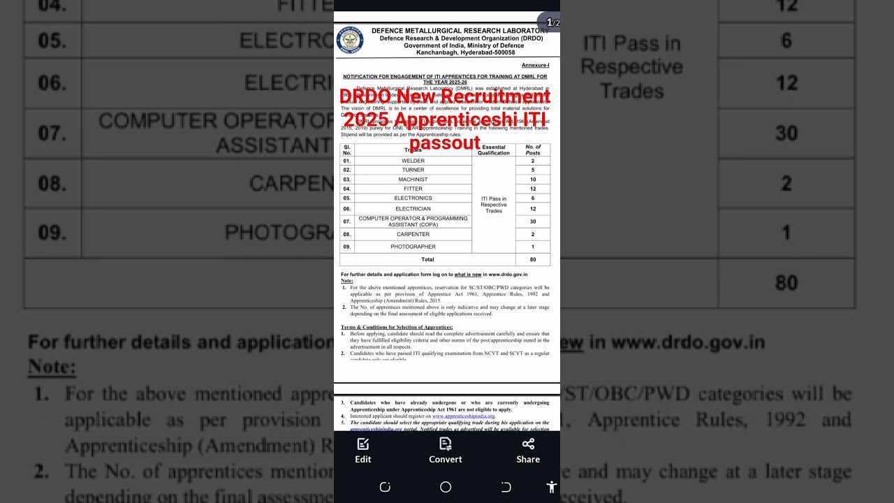 DRDO recruitment 2025 !! Apprenticeship 2025 !! New vacan 2025!!!