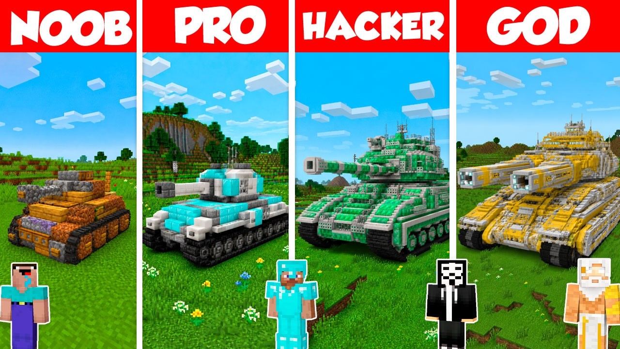 Tank Build Battle Challenge - Noob vs Pro vs Hacker vs God - Minecraft Animation