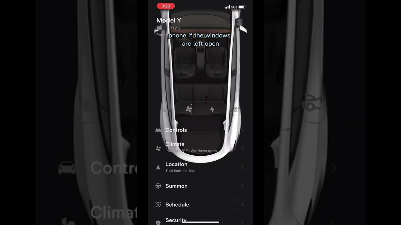 Tesla app notifies me if i leave my windows open #tesla #modely #teslaapp #notifications