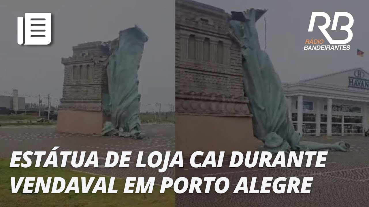 Ventos fortes derrubam 'Est&aacute;tua da Liberdade' em loja no RS | Jornal Primeira Hora