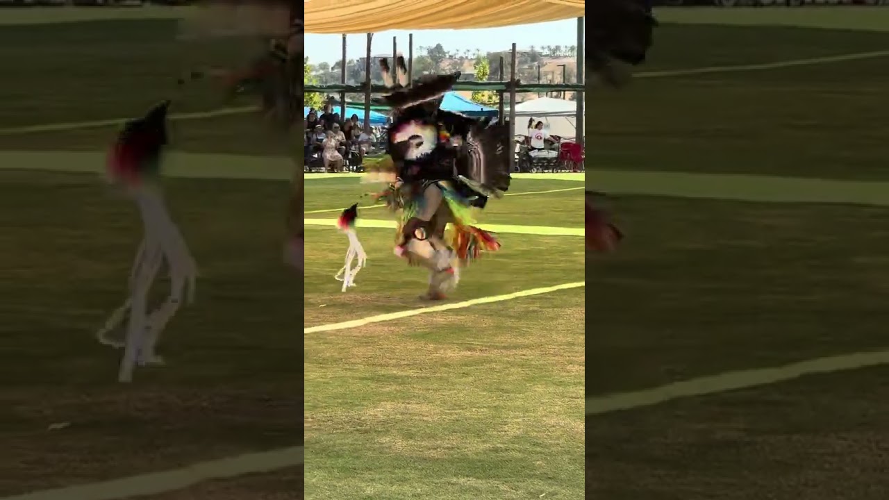 Tank Young Dancing fancy bustle at 2025 Table Mountain Pow wow
