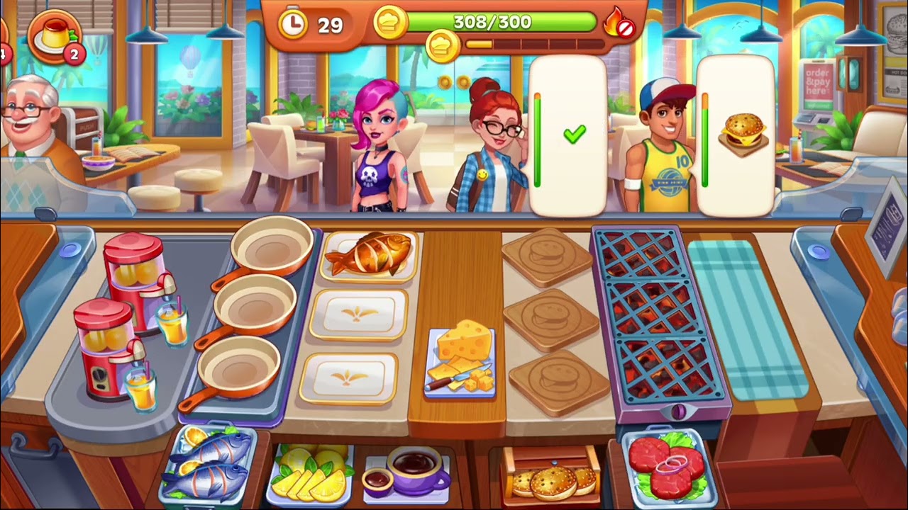 Crazy Cooking: Fried Fish, Orange Juice and Burgers -Best Kitchen Game -Level 24+29- Cooking Madness