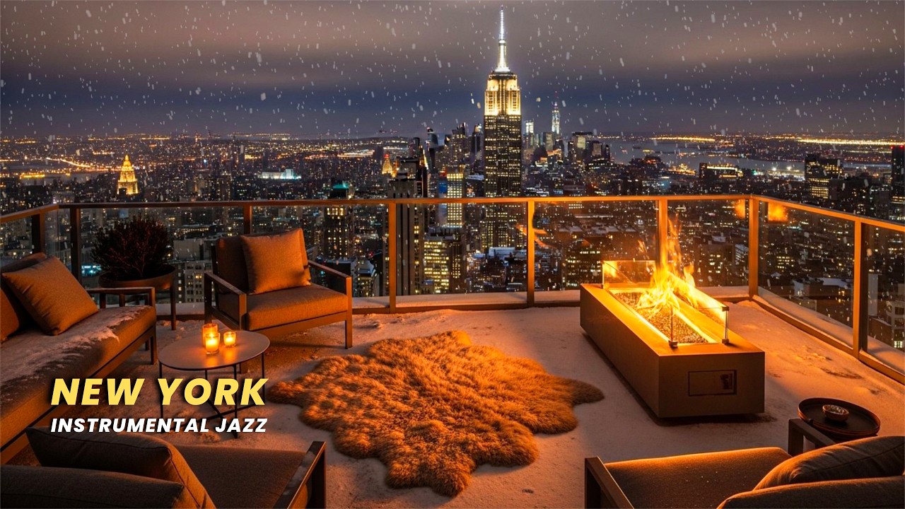 Snowfall in a New York Penthouse Balcony with Smooth Jazz 🎷