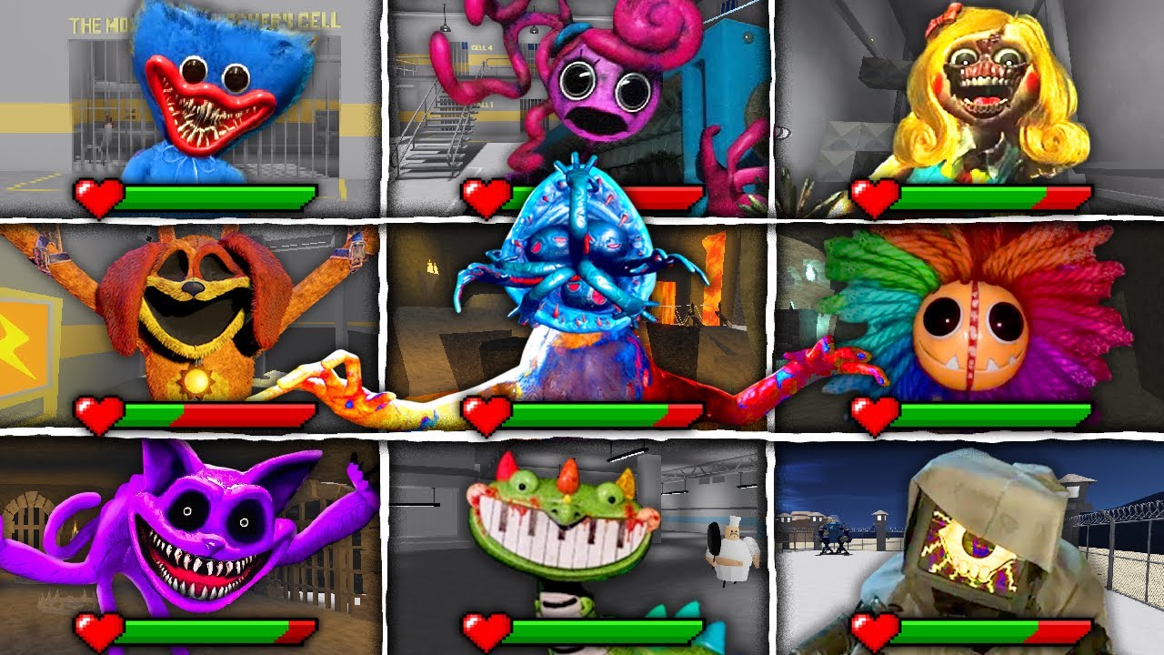 ALL BOSSES With HEALTHBARS in BARRY'S PRISON RUN! Poppy Playtime: Chapter 1,2,3,4 New Scary Obby!