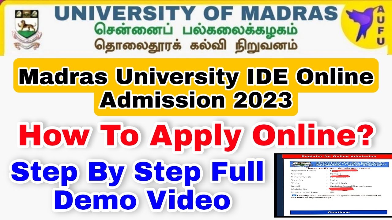 Madras University Distance Education Online Admission 2023-How to apply online demo Video 👍