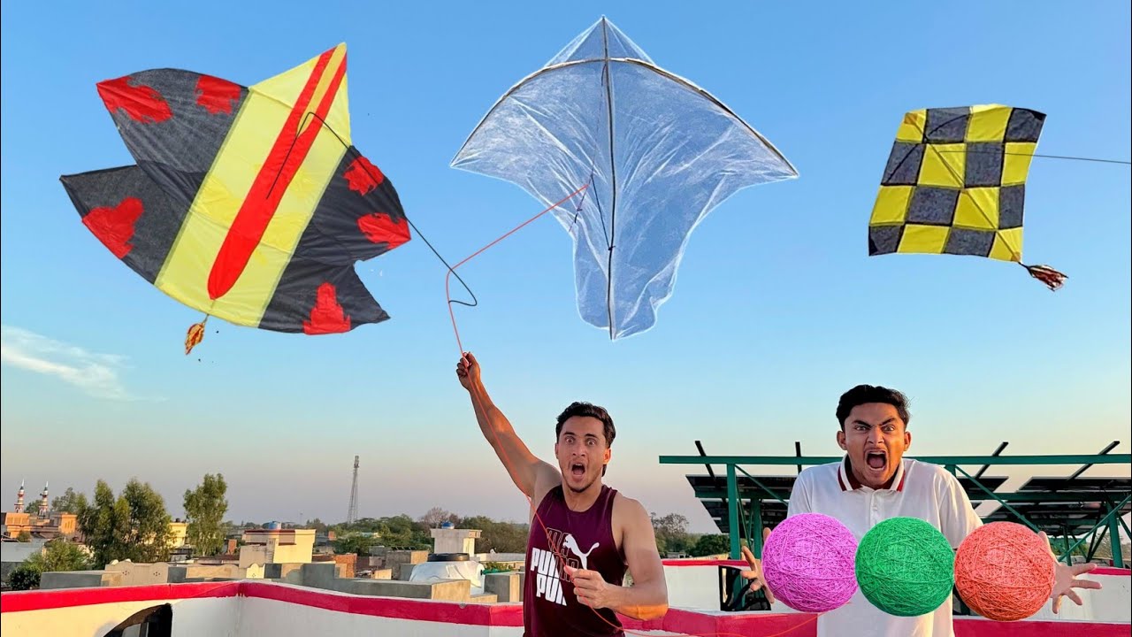 Indian Tukkle Vs Plasticbag Kite Flying With Catch Colourful Box Kite