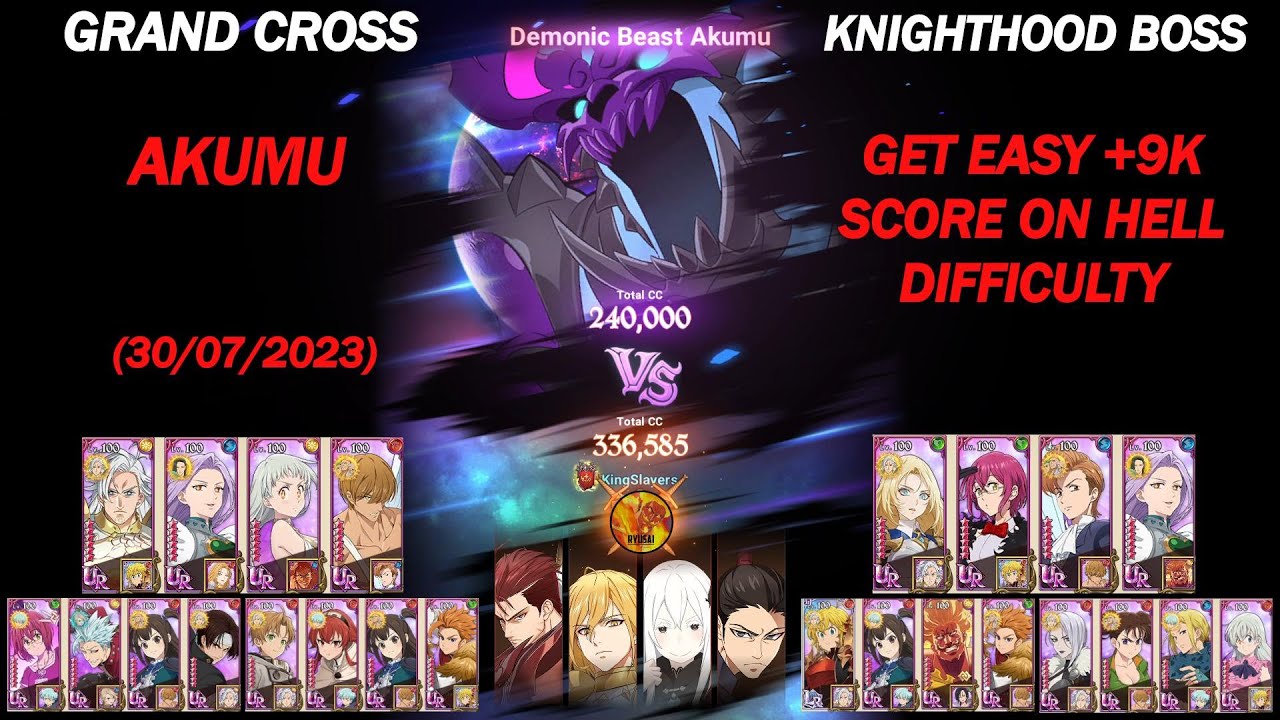 GRAND CROSS || KNIGHTHOOD BOSS AKUMU 30/07/23 || 7 TEAMS TO GET EASY +9K SCORE ON HELL DIFFICULTY!!