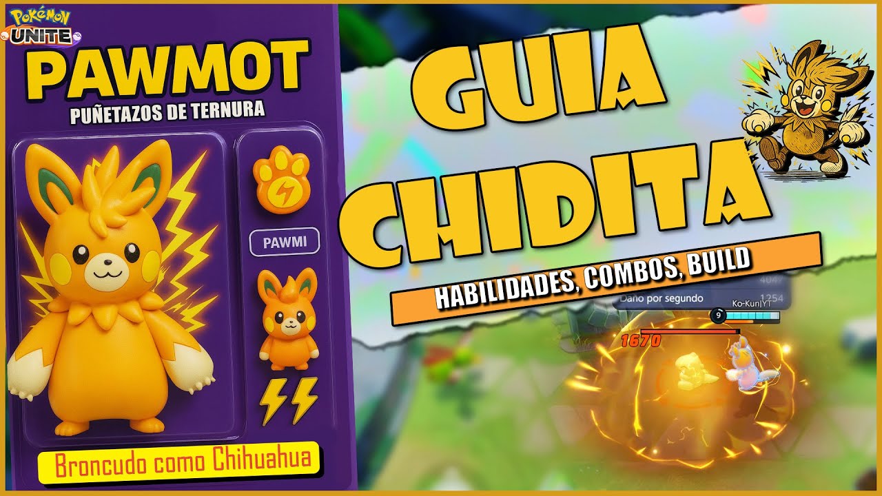 PAWMOT - GUIA COMPLETA  | POKEMON UNITE (combos, habilidades, build) Doblaje automático