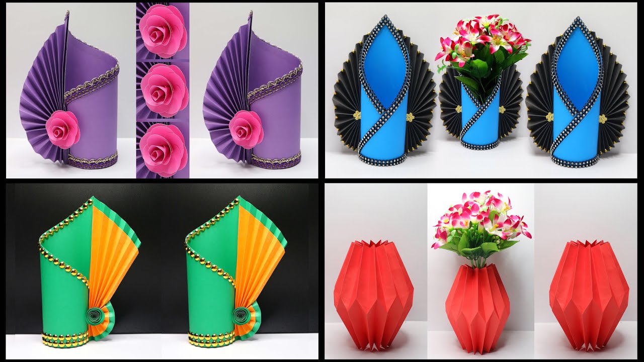 4 Ide kreatif Vas Bunga dari Kertas ! 4 easy tutorial flower vase Craft | DIY Ideas