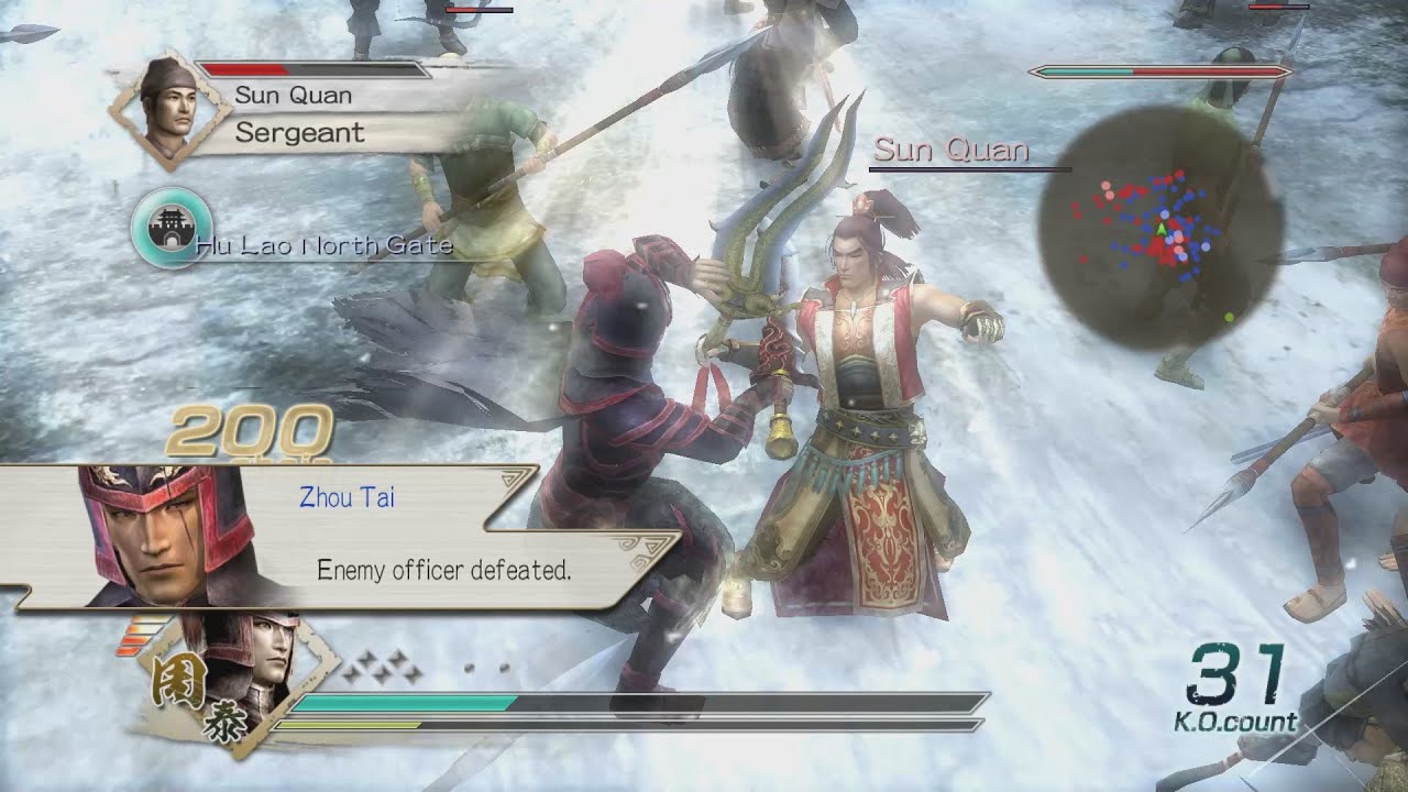 Dynasty Warriors 6 - Zhou Tai Free Mode - Chaos Difficulty - Battle of Hu Lao Gate - Lu Bu's Forces