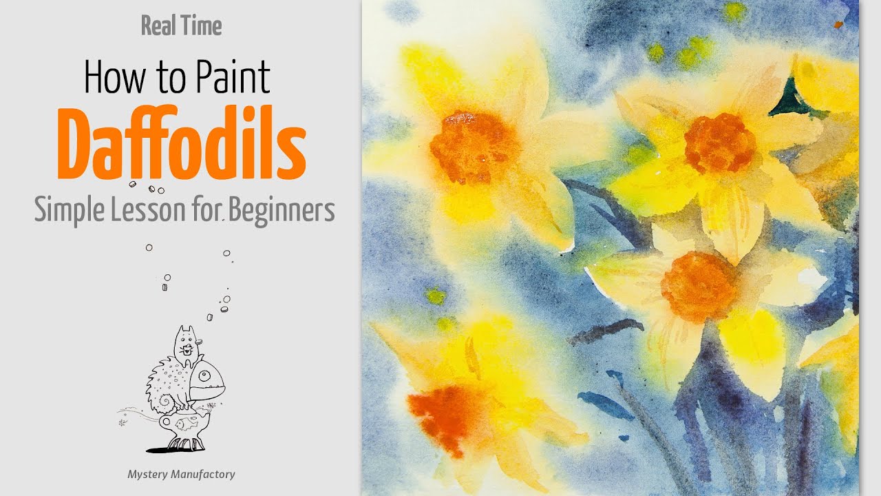 How to Paint Daffodils (Narcissus) Watercolor. Simple Lesson for Beginners. Real Time Video