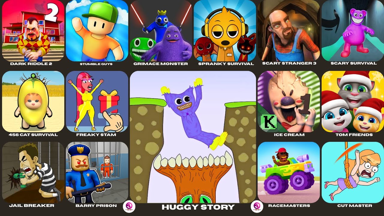 Grimace Monster Scary Survival,Roblox,Freaky Stam,456 Cat Survival,Huggy Story,Barry Prison