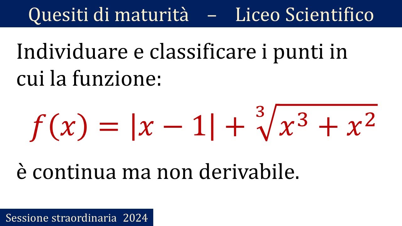 Maturità 2024 - Funzione continua ma non derivabile - STRAORDINARIA - QUESITO 5