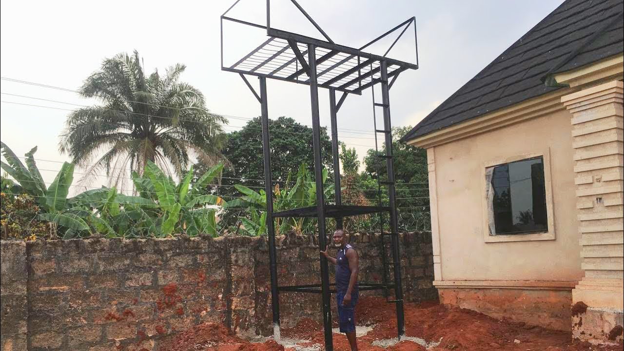 Price Of Water Tank Scaffolding Stand With Original Steel Pipes With Casted Concrete Base In Edo.
