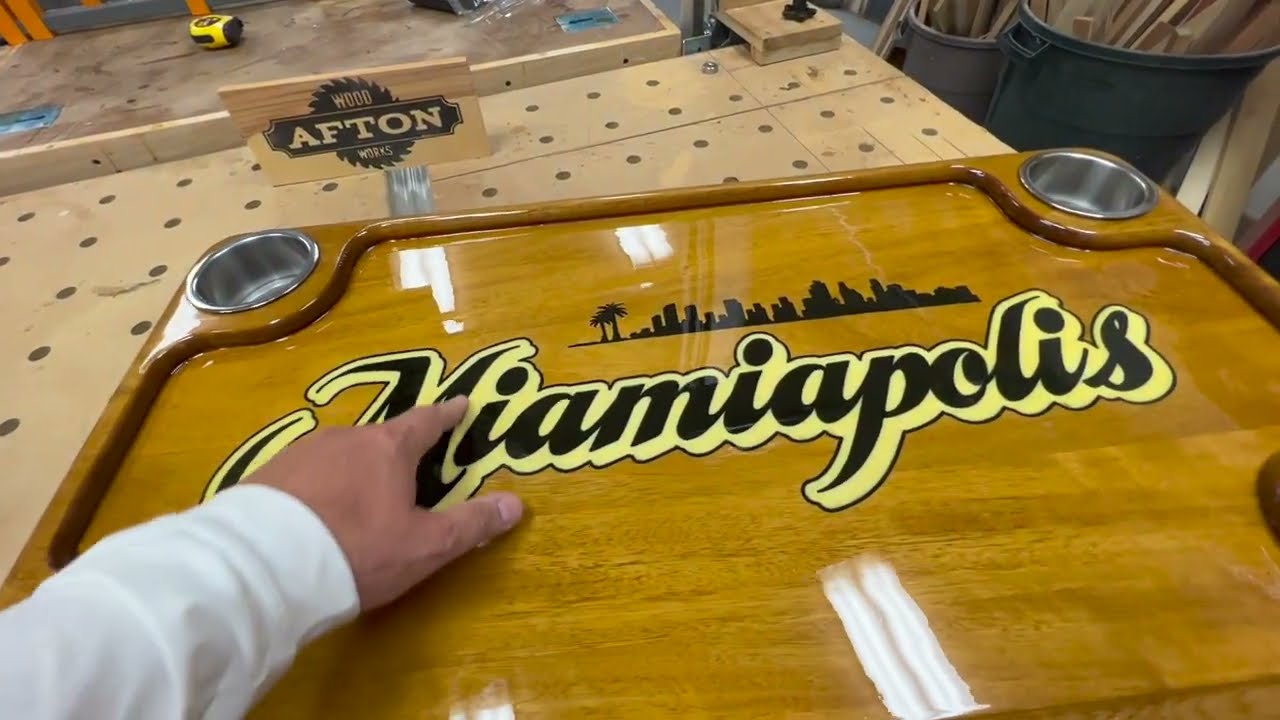Custom Made Teak Boat Table with Epoxy Inlay