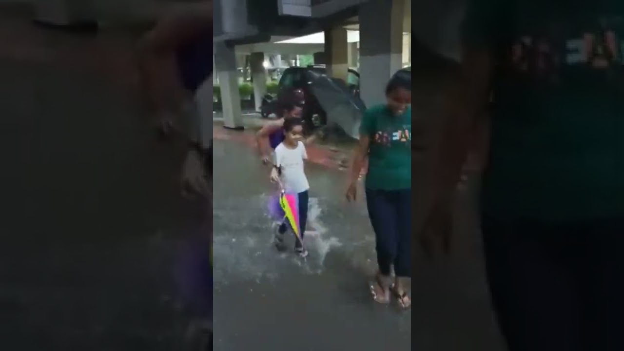Both sisters are enjoying with their friends in the rain #fun #masti