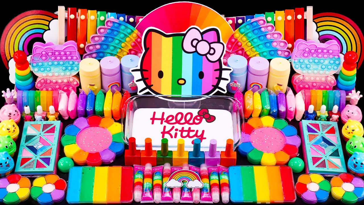 Fantástico Slime ASMR Hello Kitty | Mezcla sombra de ojos y maquillaje para crear slime