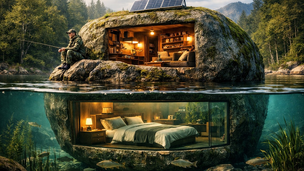 🪵Building an Underwater House in a 15-Meter Boulder (ASMR) - Secret Bedroom in Solid Granite