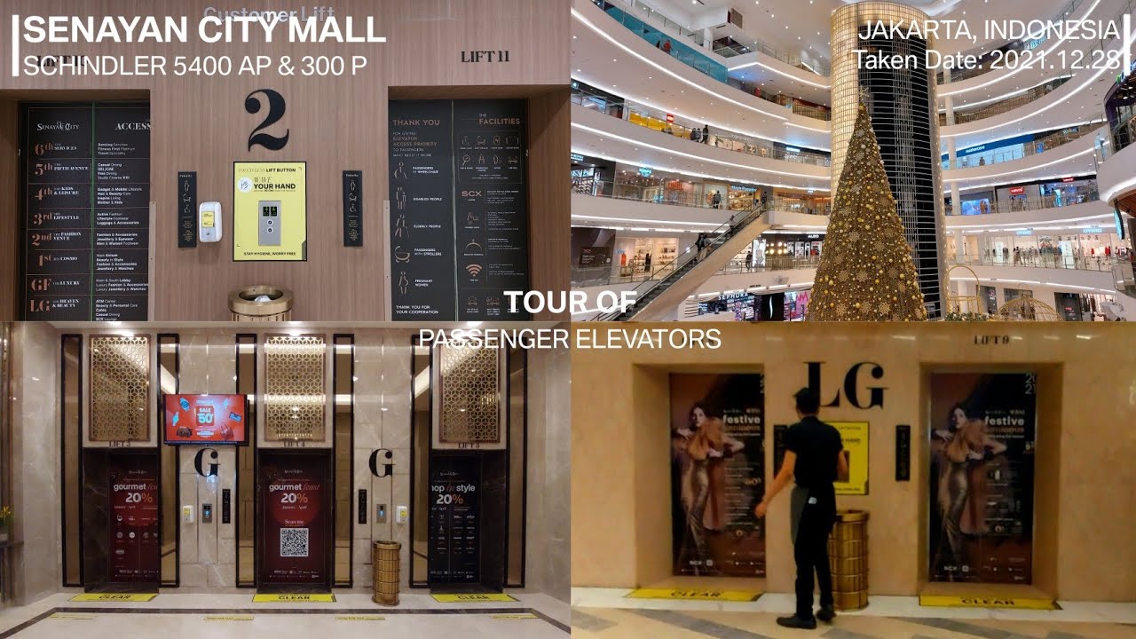 Elevator Tour at Senayan City Mall, Jakarta : Schindler 5400 AP and 300 P Traction Elevators