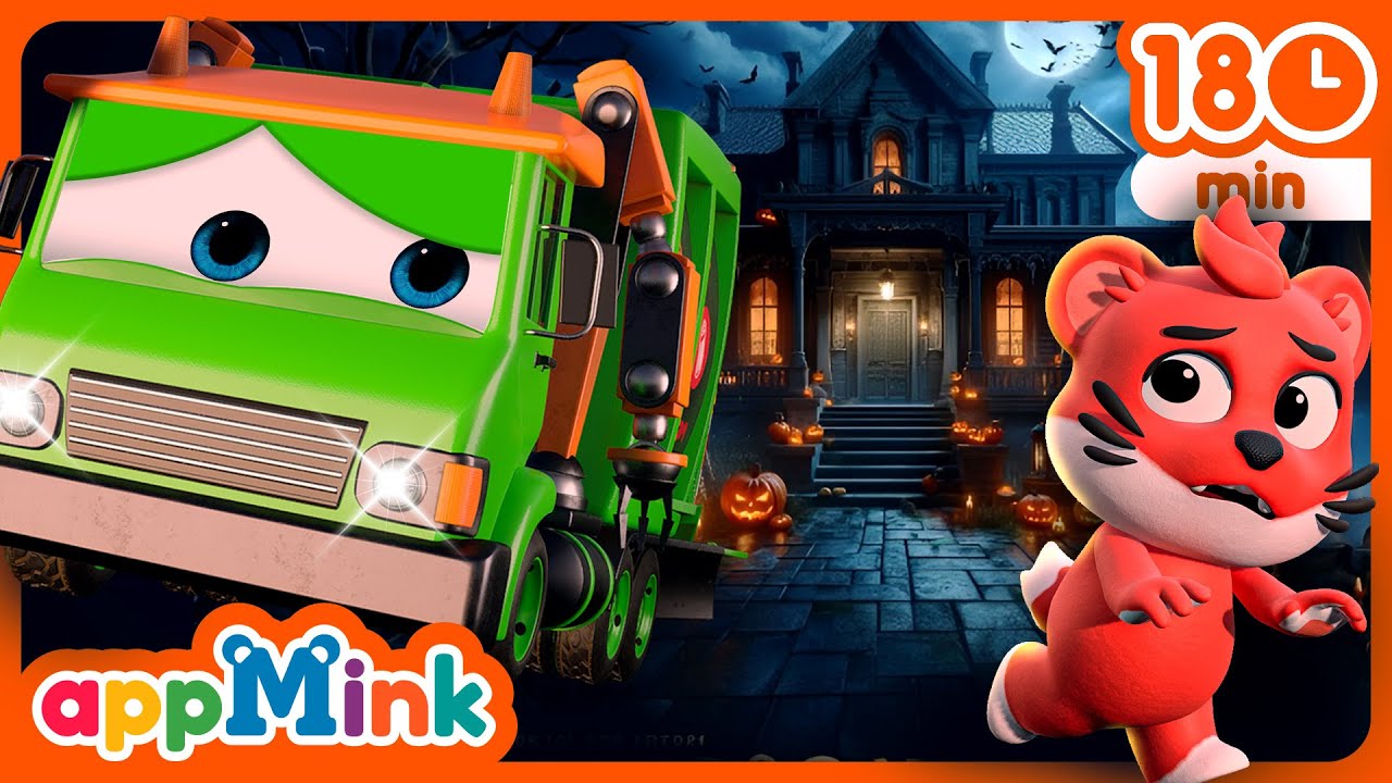 🎃👻🗑️ Haunted Trash Cans! 🧟‍♂️🎭🍬 Garbage Truck's Halloween Sweep 🚛💀 #appmink #nurseryrhymes
