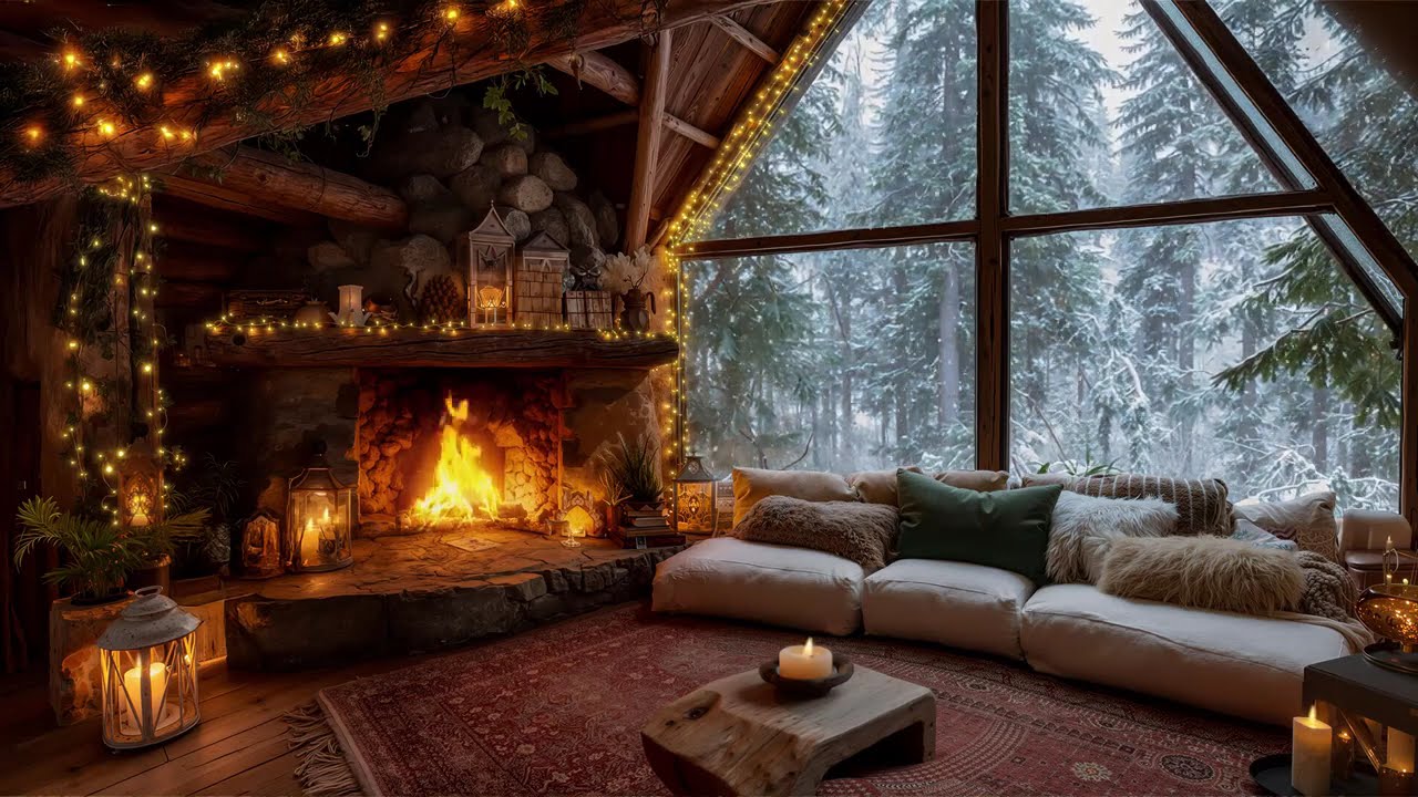 Happy Winter Jazz at a Cozy Cabin ☕ Positive Bossa Nova Piano for Work, Study, Relax
