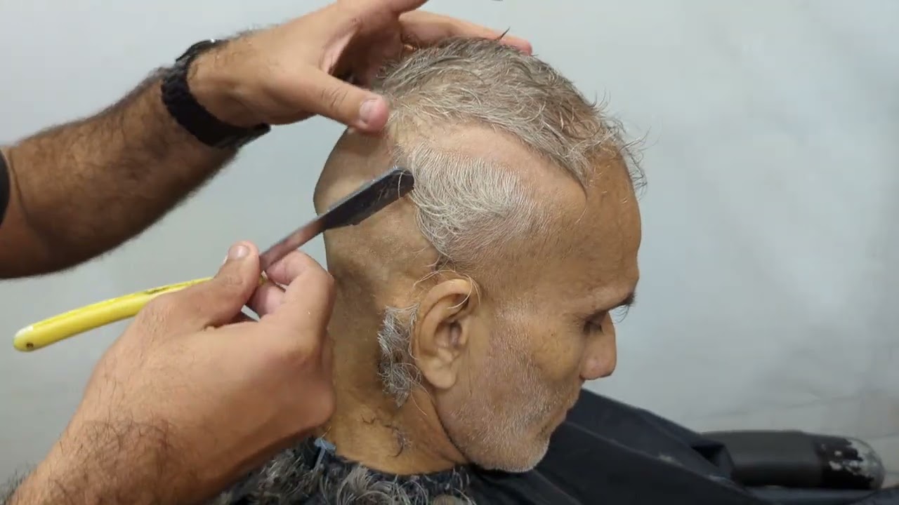 Old man attractive clean head shave straight razor transformation tutorial zaibi barber shop