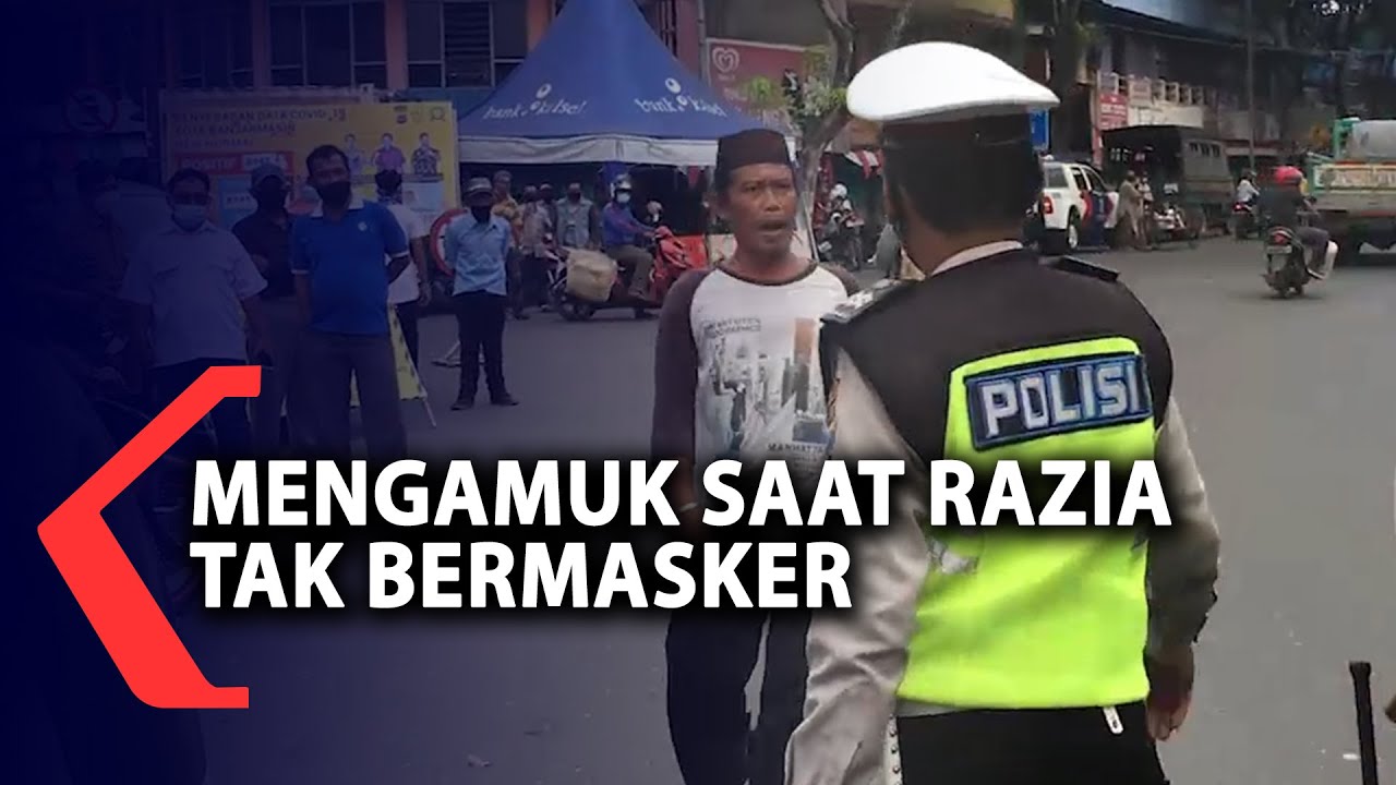Seorang Pria Marah dan Melawan Petugas Saat Razia Masker di Banjarmasin